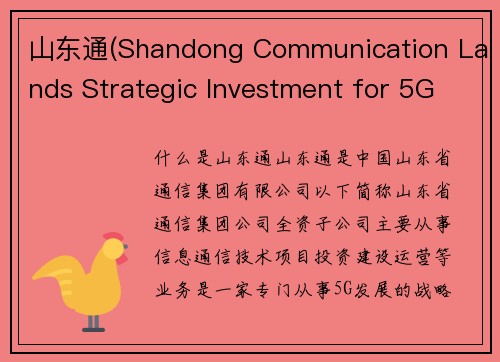 山东通(Shandong Communication Lands Strategic Investment for 5G Development)